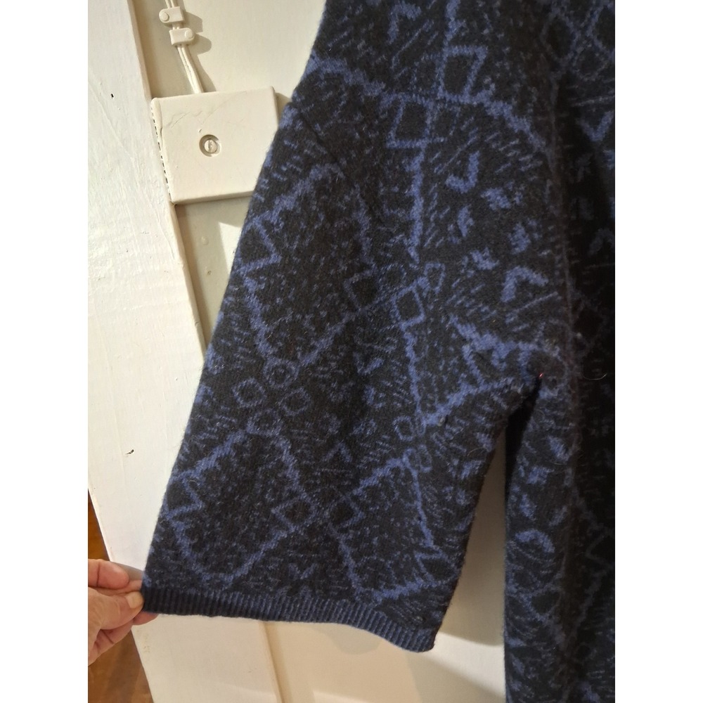 Chiaramente Womens Navy Black Wool Blend Geometric Diamond Cardigan Sweater L/XL - Picture 4 of 7